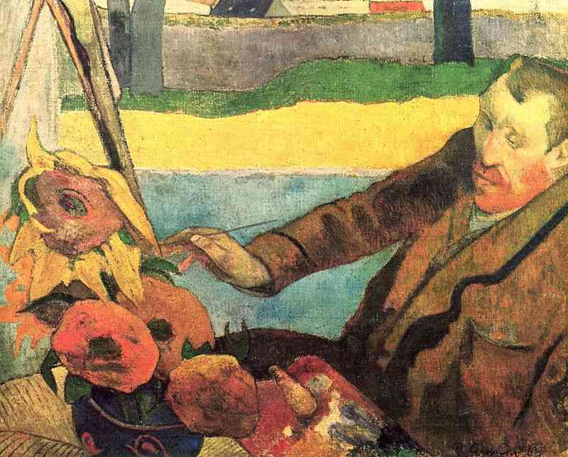 Vincent Van Gogh pintando los girasoles, pintura de Eugène Henri Paul Gauguin