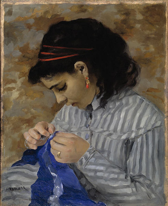 Lise cosiendo, pintura de Pierre-Auguste Renoir